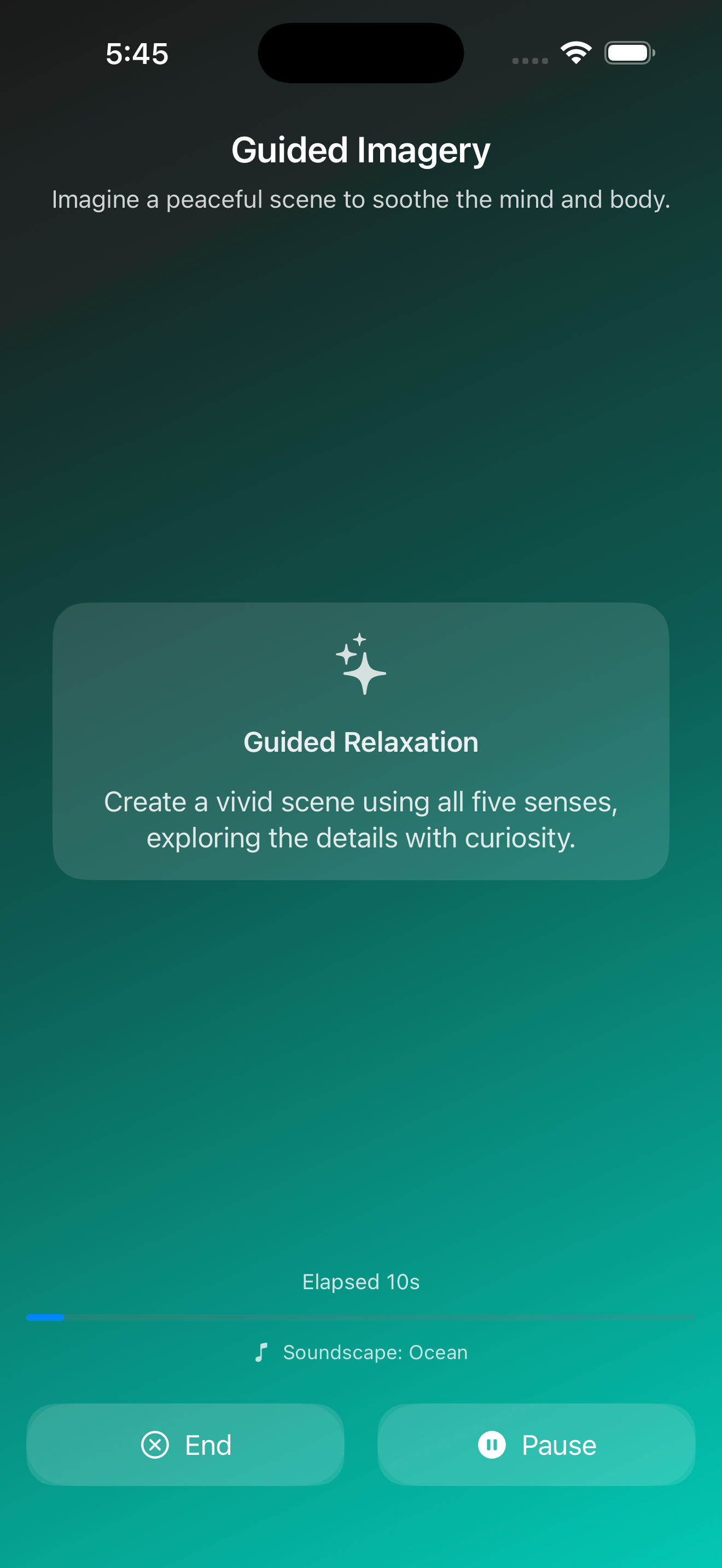 Guided imagery screen